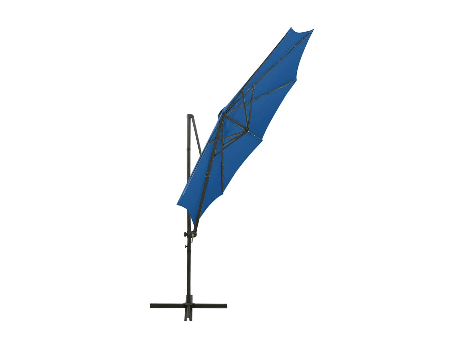 Parasol déporté avec mât et lumières LED Bleu azur 300 cm