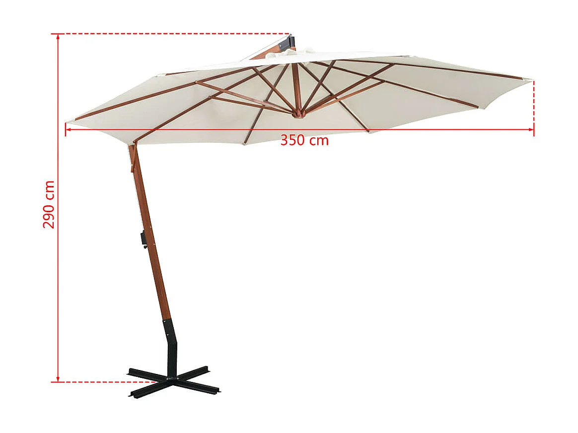 Guarda-sol 350 cm poste de madeira branco