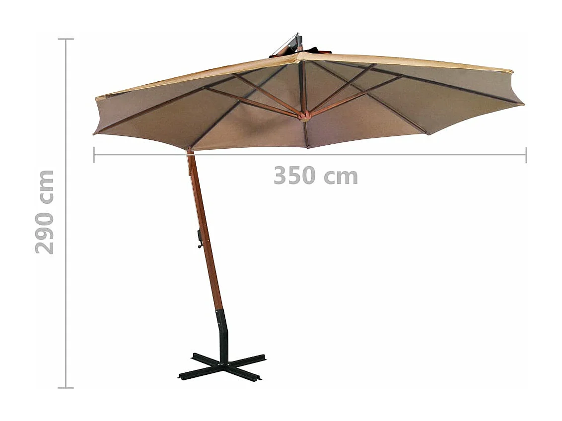Parasol suspendu avec mât Taupe 3,5x2,9 m Bois de sapin massif