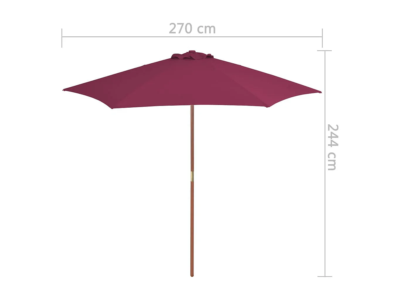 Parasol avec mât en bois 270 cm Bordeaux