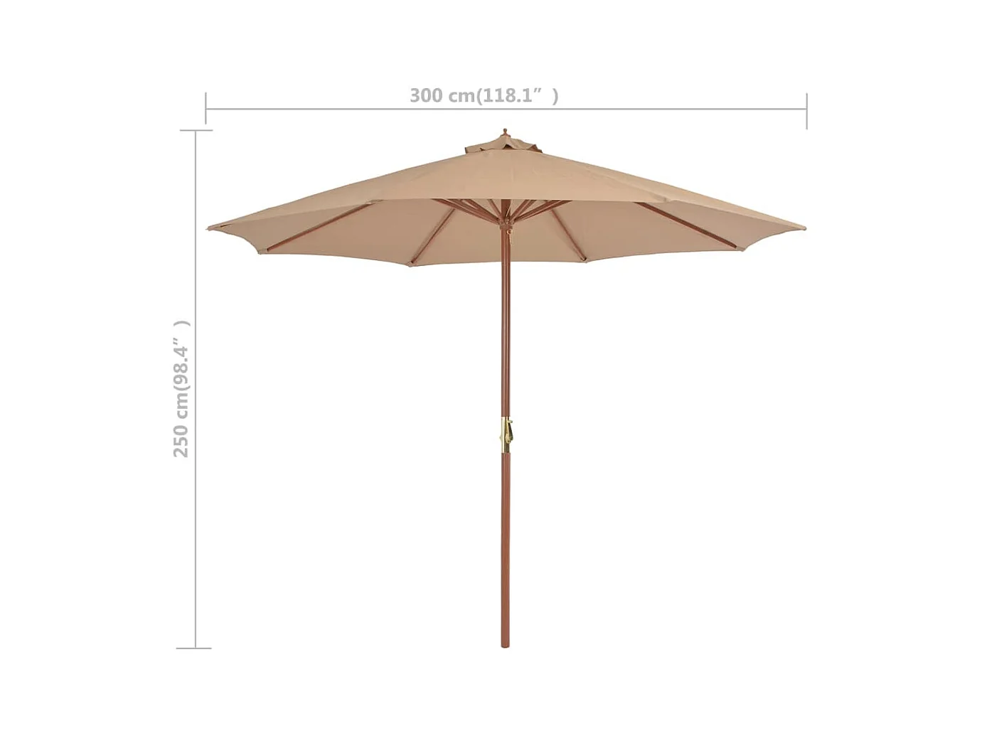 Parasol d'extérieur avec mât en bois 300 cm Taupe