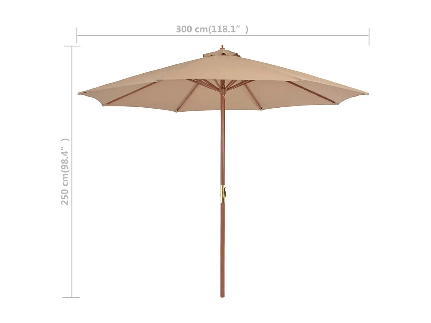 Parasol d'extérieur avec mât en bois 300 cm Taupe