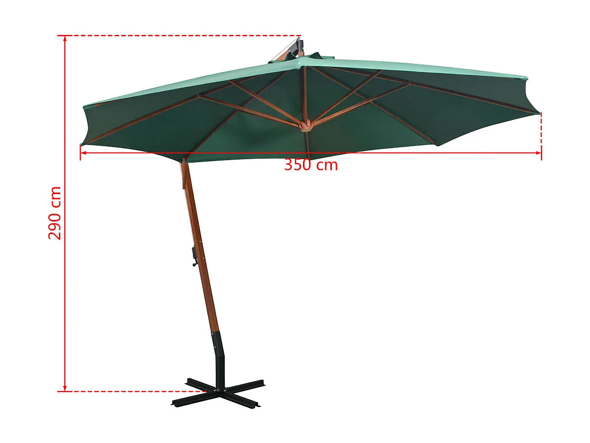 Ombrellone 350 cm Palo in legno Verde