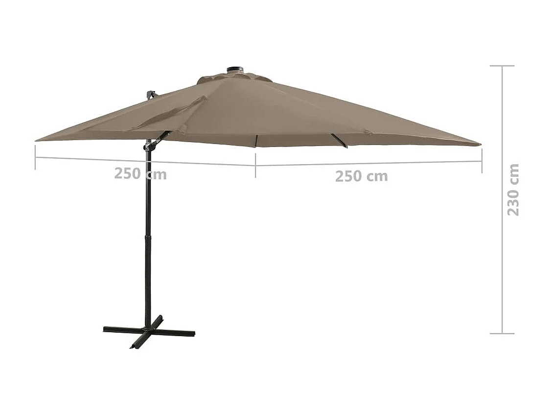 Offset-Sonnenschirm mit Mast und LED-Leuchten Taupe 250 cm