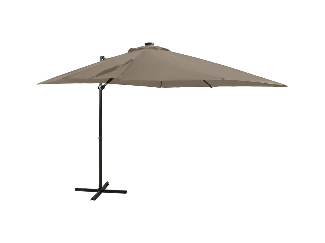 Offset-Sonnenschirm mit Mast und LED-Leuchten Taupe 250 cm
