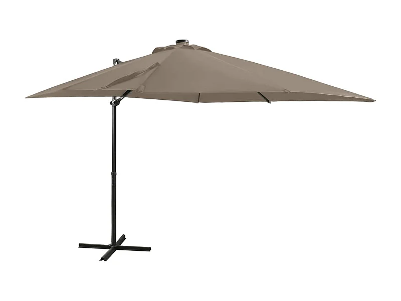 Offset-Sonnenschirm mit Mast und LED-Leuchten Taupe 250 cm