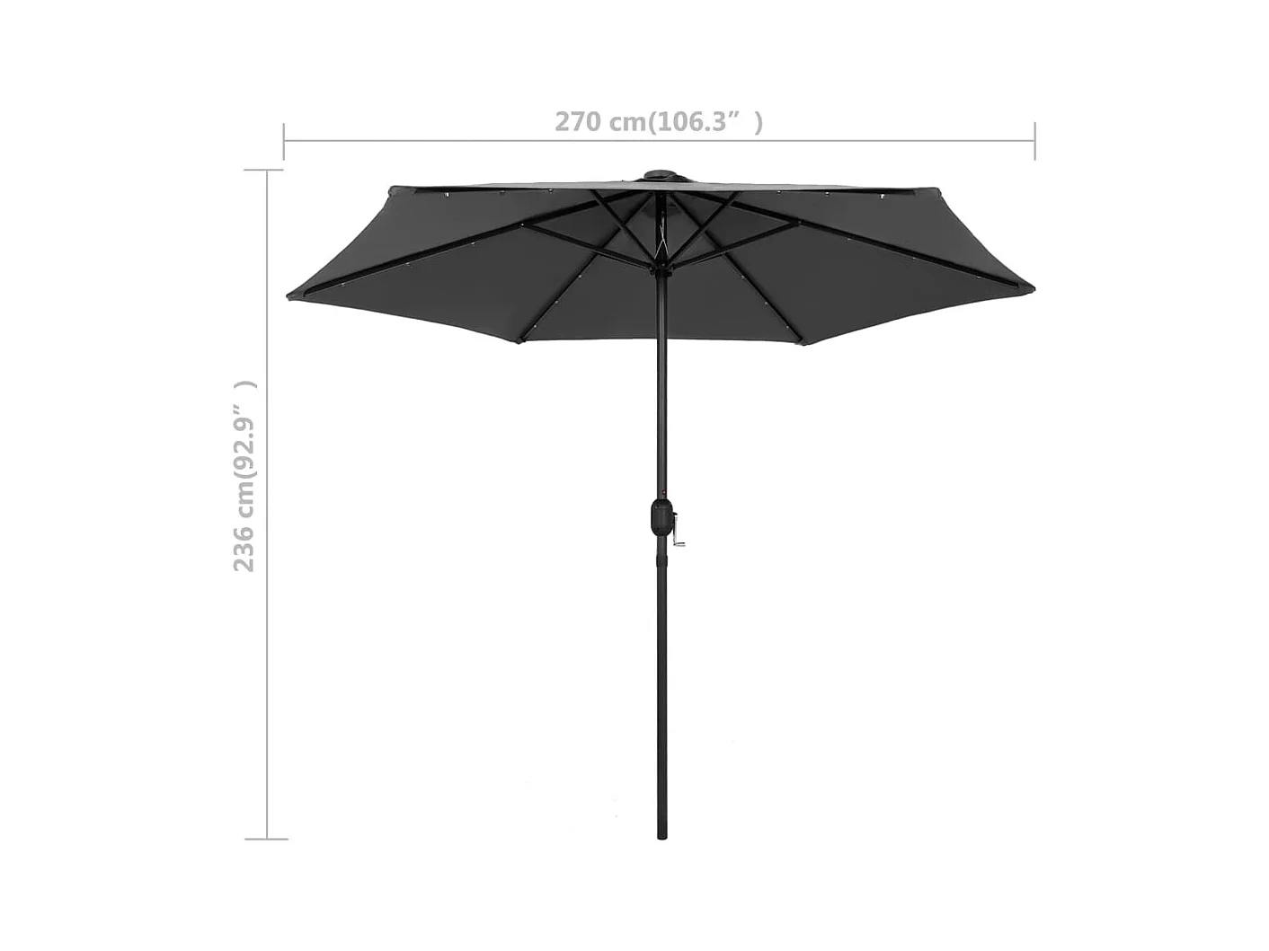 Parasol avec LED et mât en aluminium 270 cm Anthracite