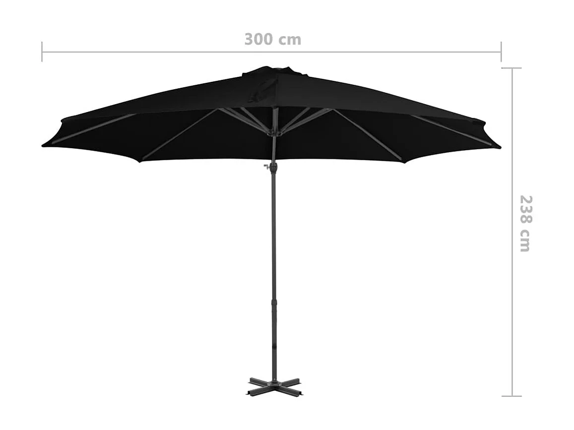 Parasol déporté avec mât en aluminium Noir 300 cm