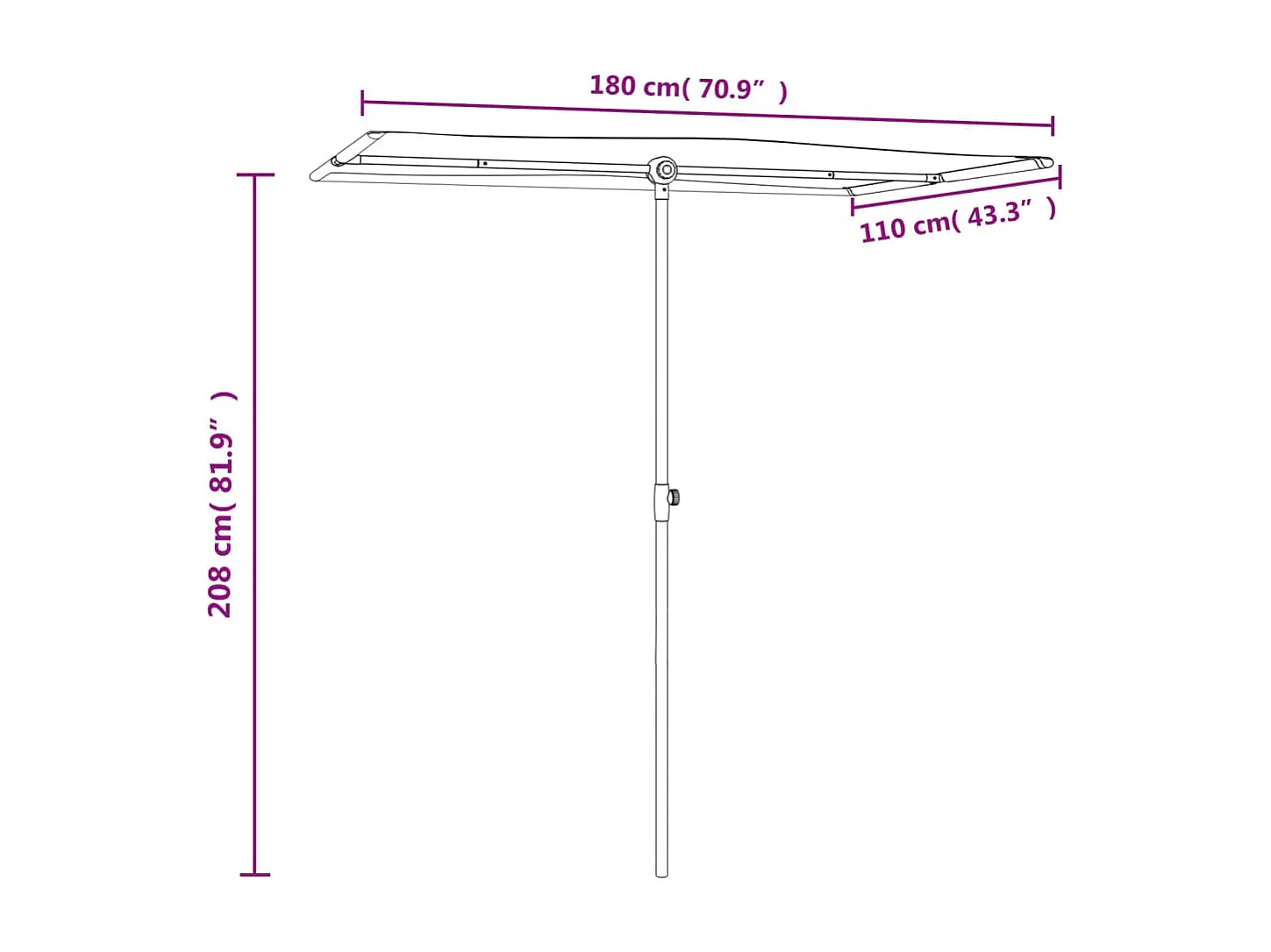 Sonnenschirm im Freien mit Aluminiumstange 180x110 cm Grün