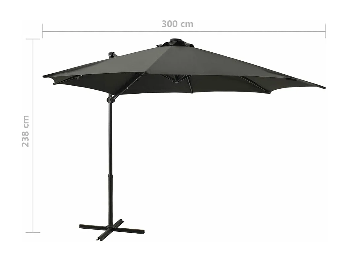 Parasol déporté avec mât et lumières LED Anthracite 300 cm