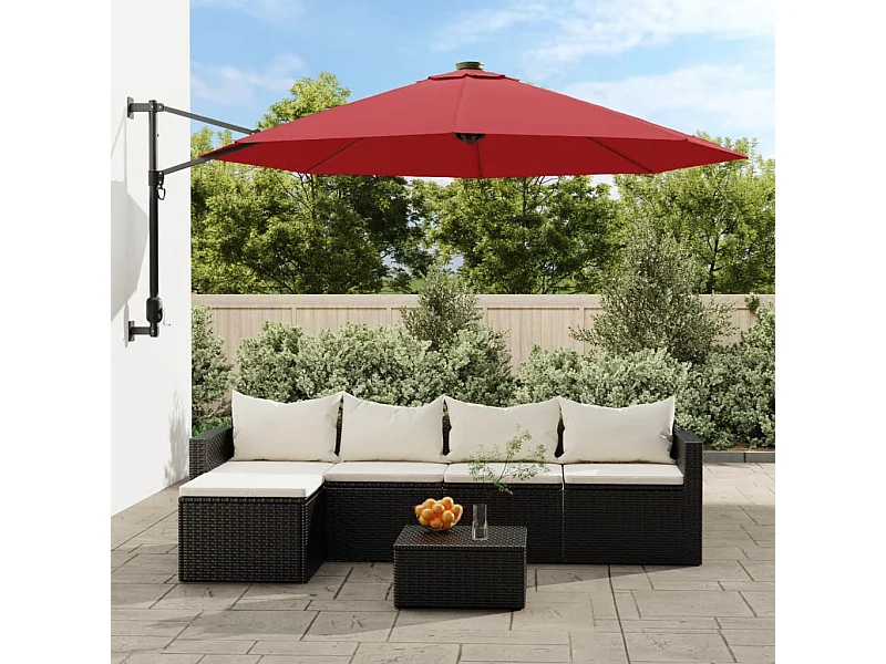 Parasol mural avec LED rouge vif 290 cm