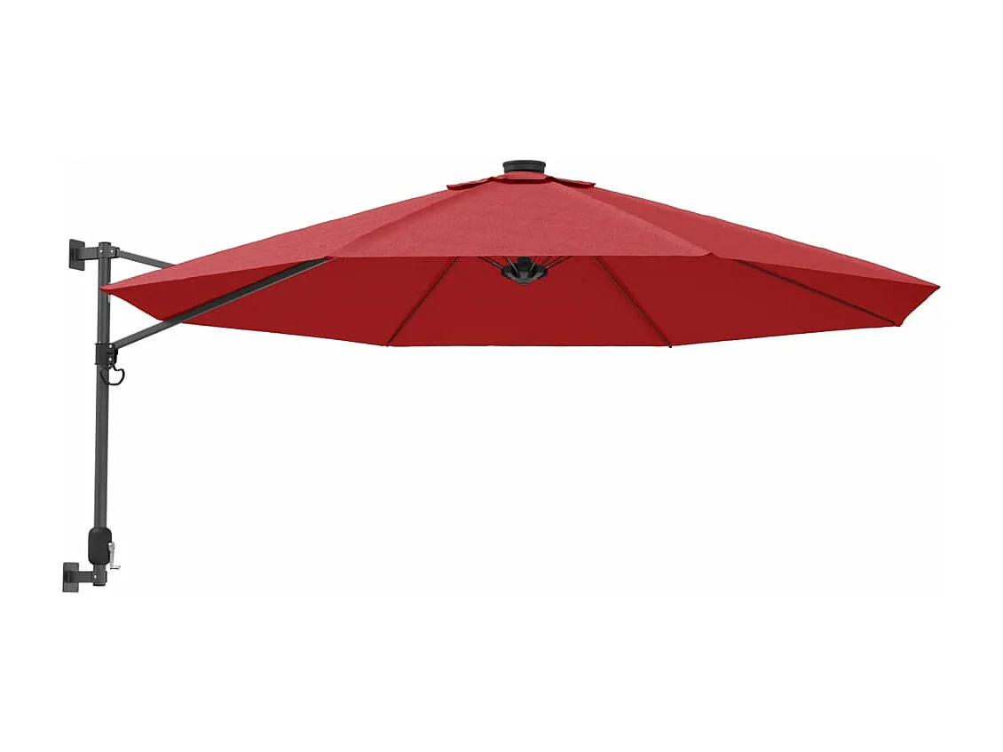 Parasol mural avec LED rouge vif 290 cm