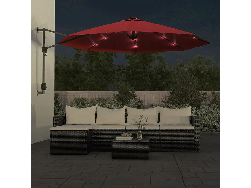 Parasol mural avec LED rouge vif 290 cm