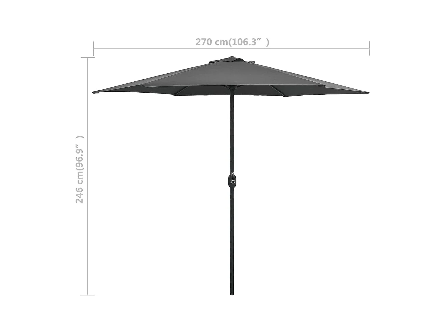 Sombrilla exterior y poste de aluminio 270x246 cm Antracita