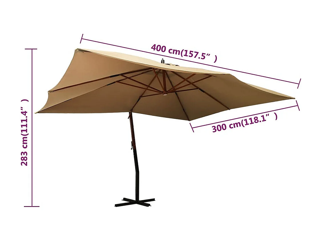 Zweefparasol met houten paal 400x300 cm Taupe