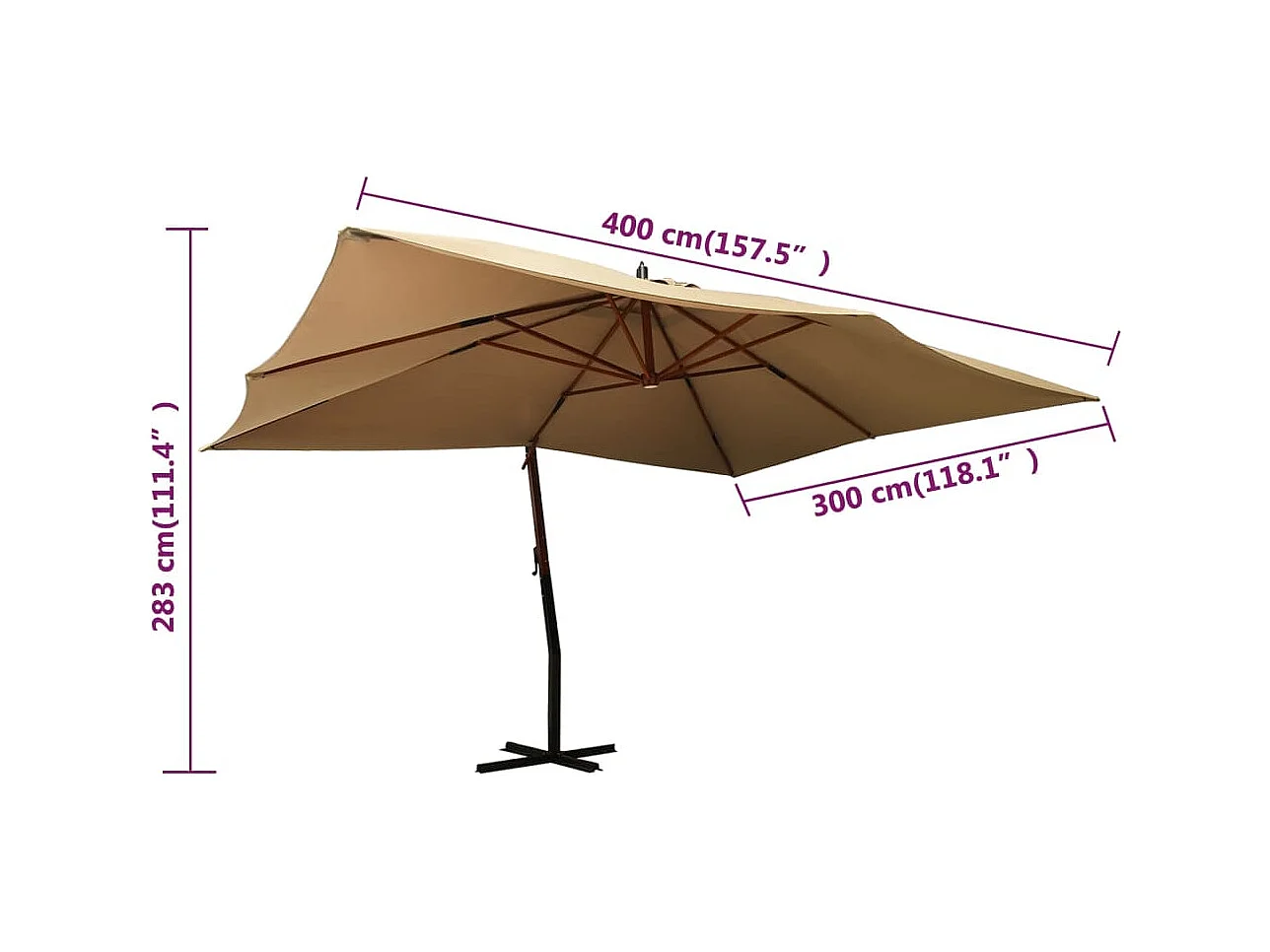 Ampelschirm mit Holzmast 400x300 cm Taupe