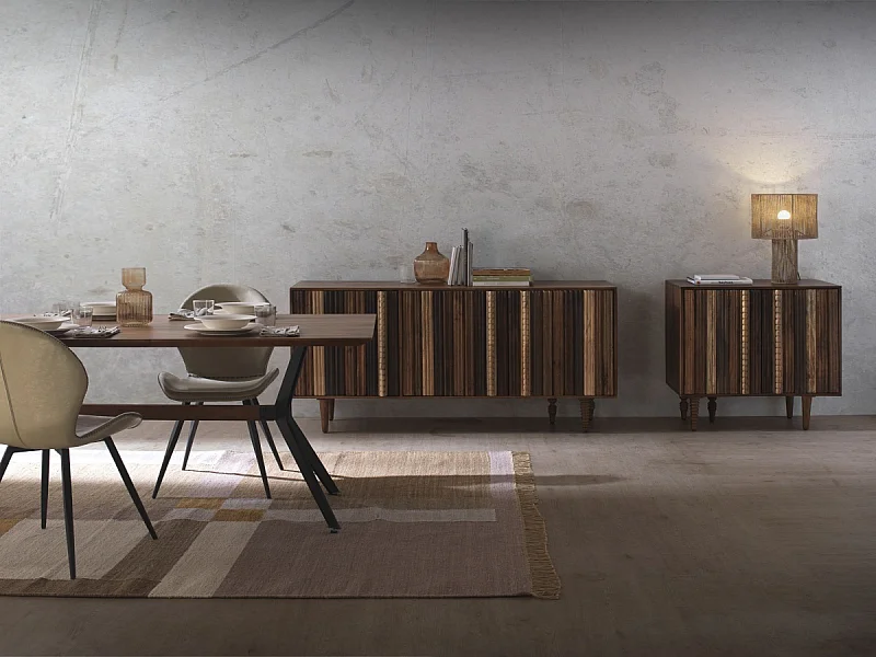 Credenza a 3 ante multicolore in legno massiccio di acacia