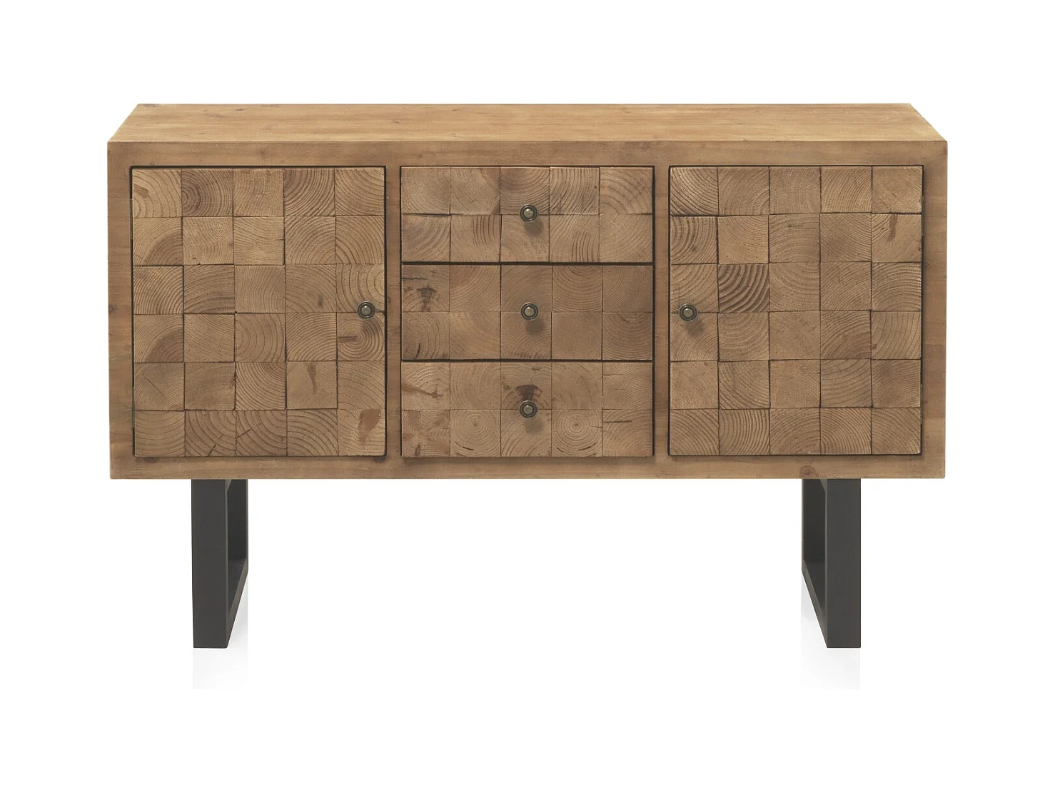 Buffet plaqué en bois d'épicéa avec base en métal