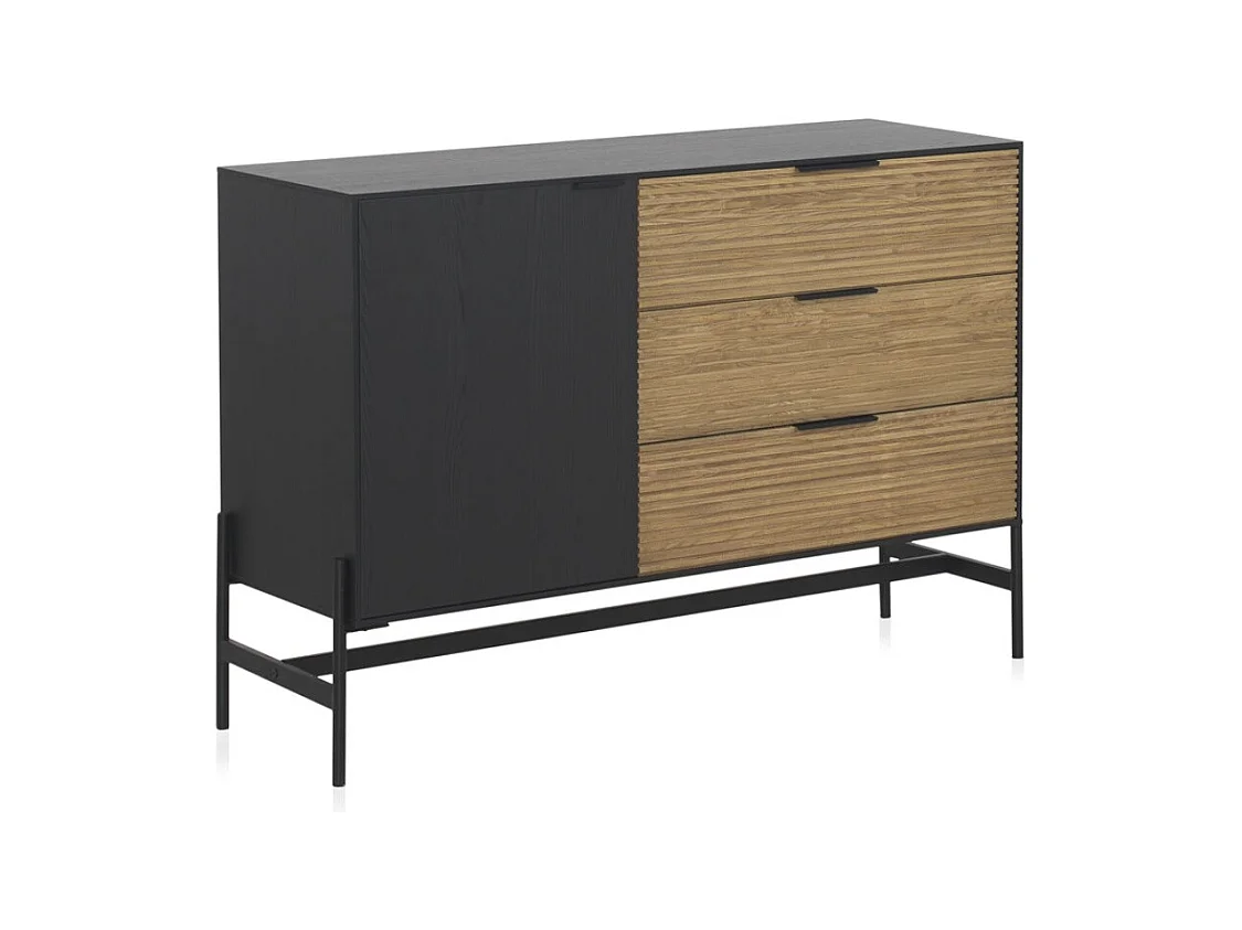 Buffet plaqué en frêne noir avec portes naturelles