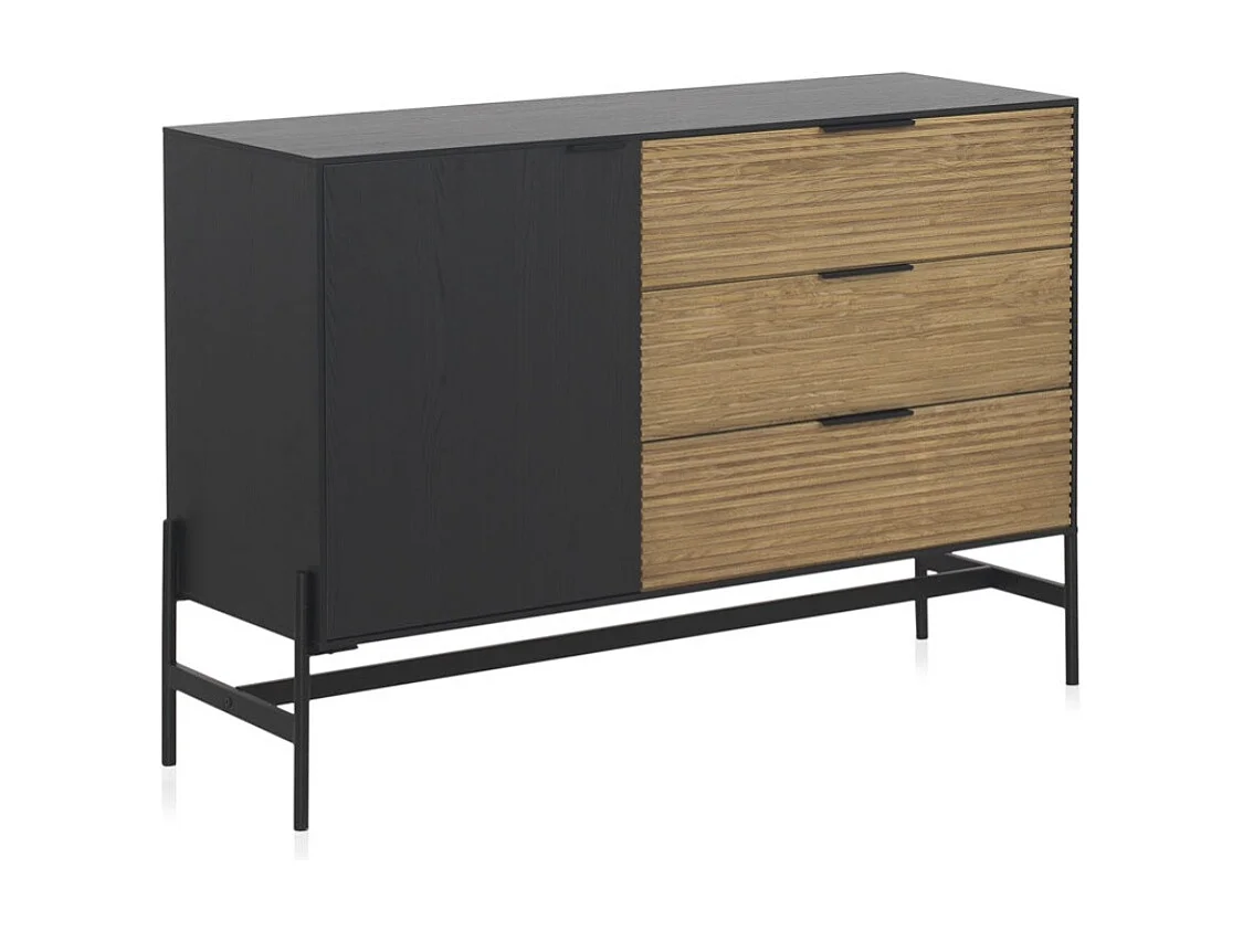 Buffet plaqué en bois de frêne noir avec portes naturelles