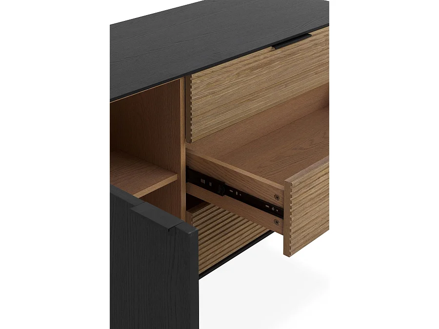 Buffet plaqué en bois de frêne noir avec portes naturelles