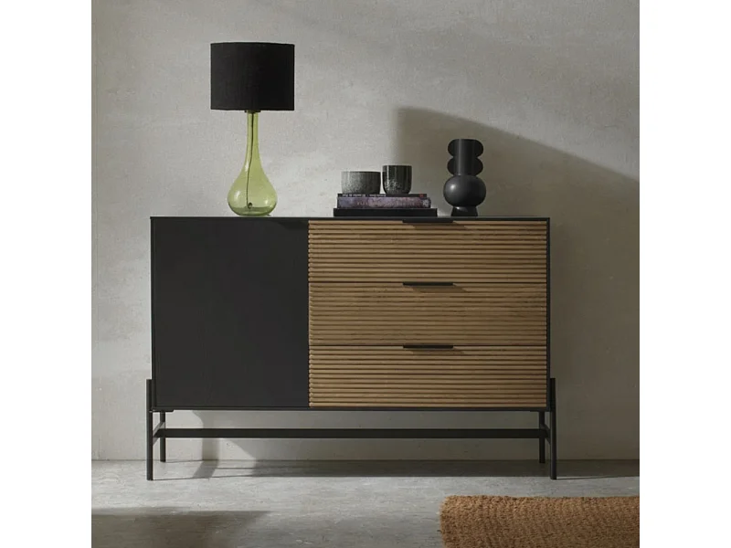 Buffet plaqué en bois de frêne noir avec portes naturelles