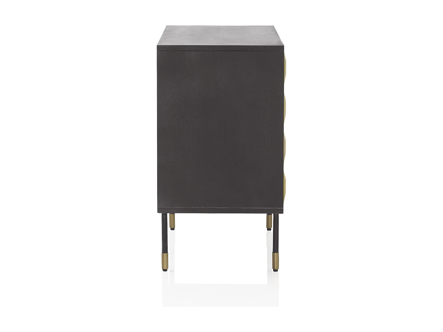 Sideboard mit 2 Türen aus massivem Mangoholz mit goldenen Messingfronten