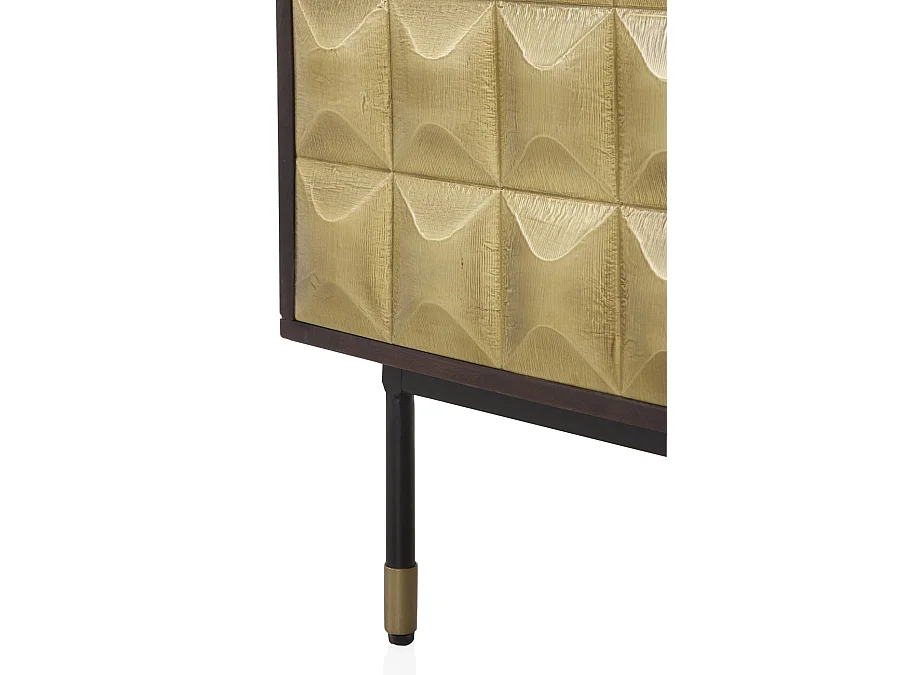 Sideboard mit 2 Türen aus massivem Mangoholz mit goldenen Messingfronten