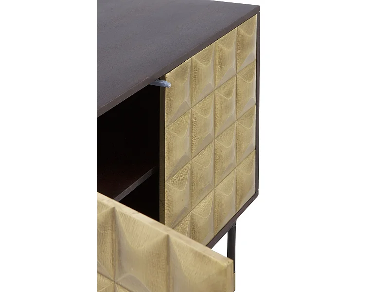 Credenza 2 ante in legno massello di mango con frontali in ottone dorato