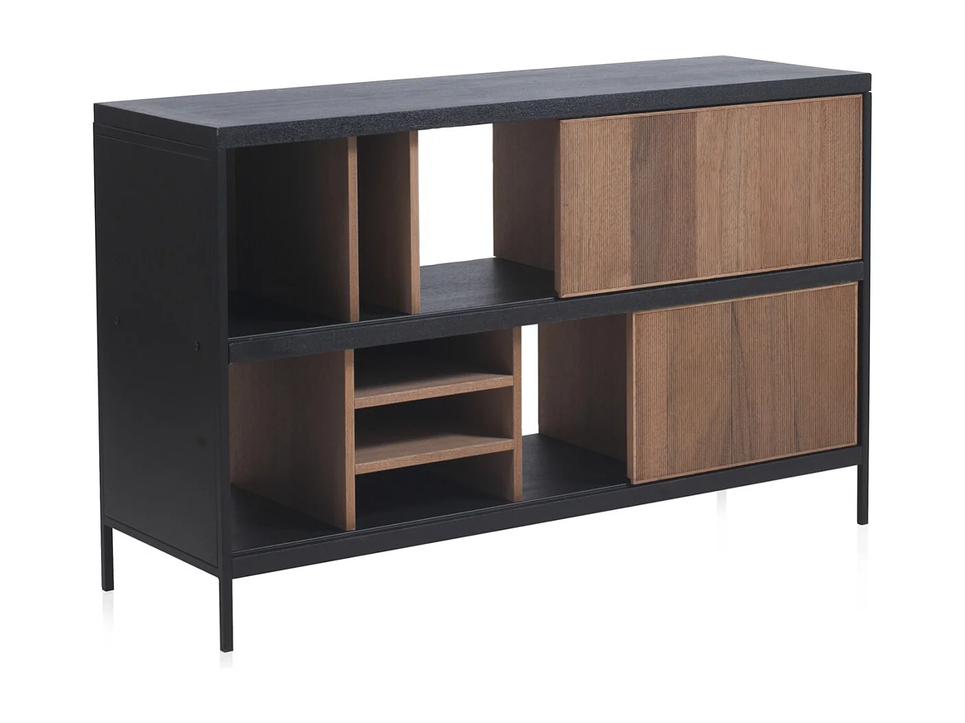 Credenza in legno di frassino di colore nero con base in metallo