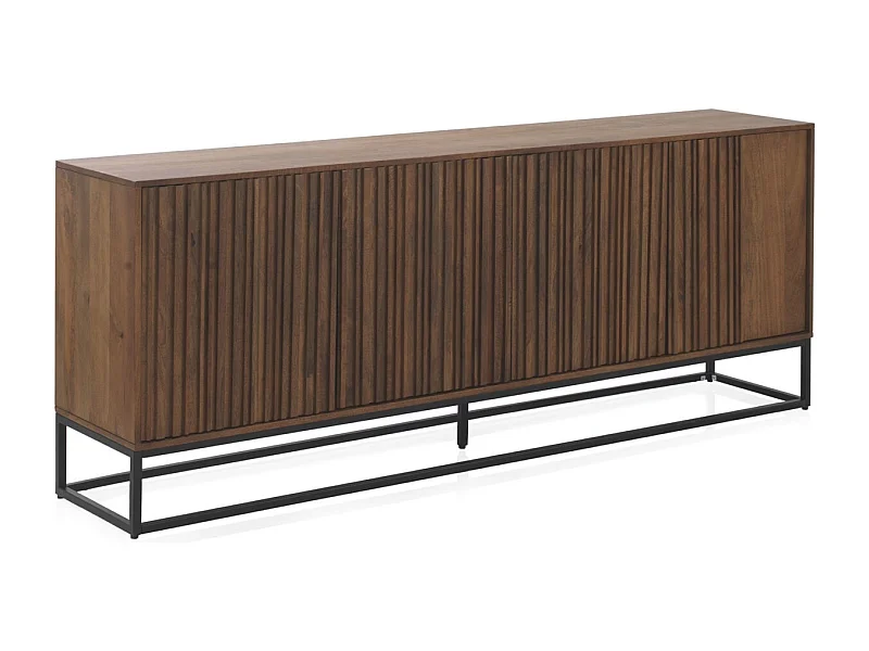 Anrichte mit 4 Türen aus massivem Mangoholz und Metallsockel