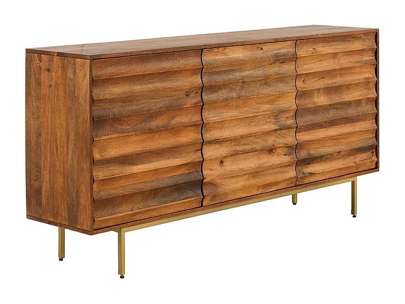 Aparador 3 puertas madera de mango maciza y patas de metal dorado