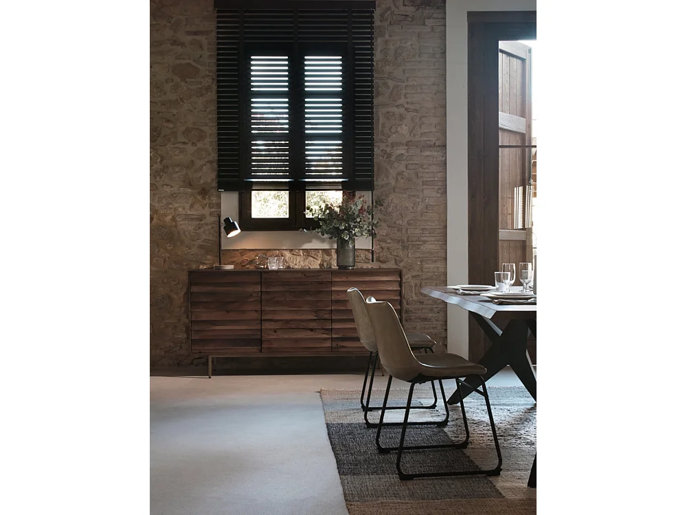 Buffet 3 portes en bois de manguier massif et pieds en métal doré