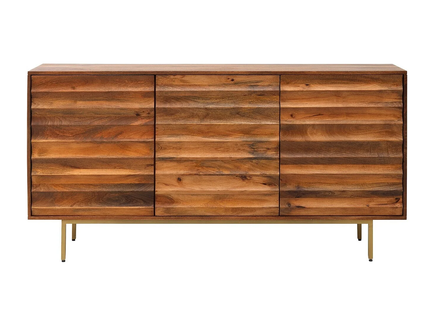 Buffet 3 portes en bois de manguier massif et pieds en métal doré