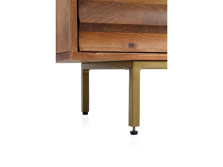 Buffet 3 portes en bois de manguier massif et pieds en métal doré