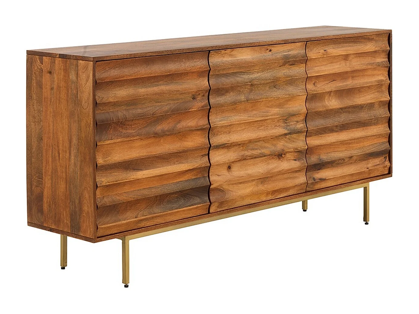 Buffet 3 portes en bois de manguier massif et pieds en métal doré