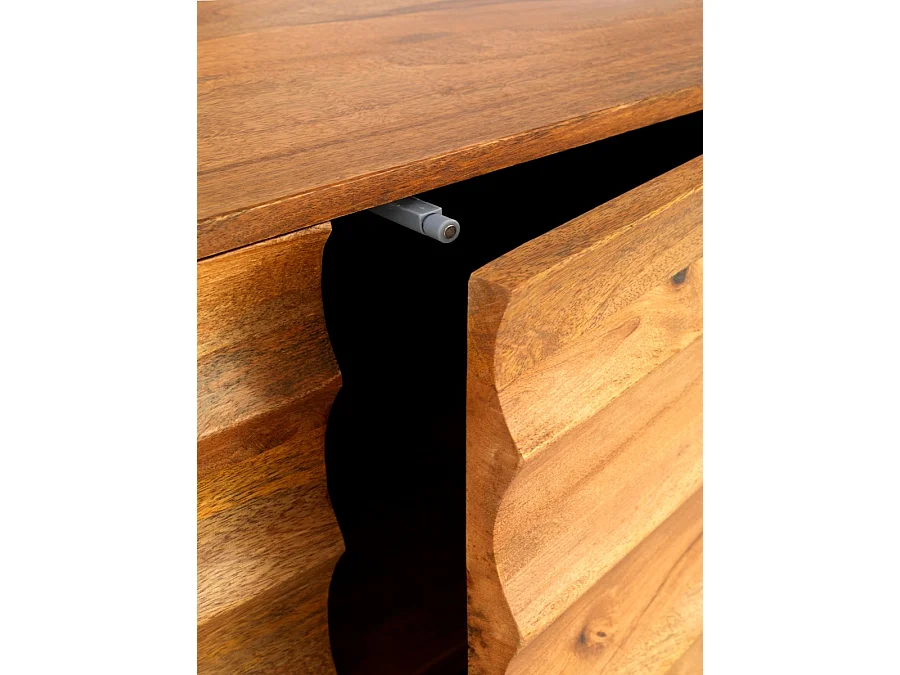 Buffet 3 portes en bois de manguier massif et pieds en métal doré