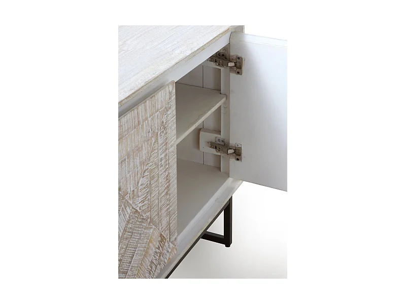 Sideboard mit 3 Türen aus massivem Mangoholz in weiß patinierter Farbe