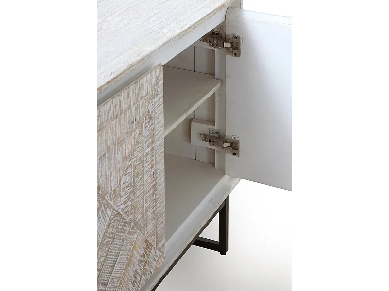 Buffet 3 portes en bois massif de manguier blanc patiné