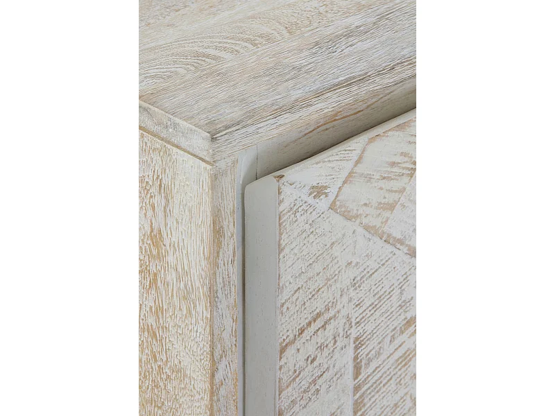 Buffet 3 portes en bois massif de manguier blanc patiné