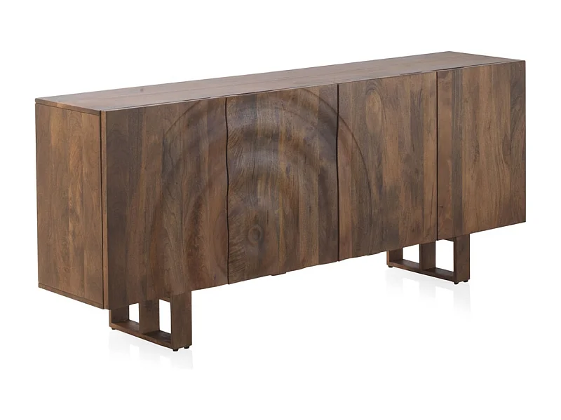 Aparador de madera de mango maciza con 4 puertas y patas de madera