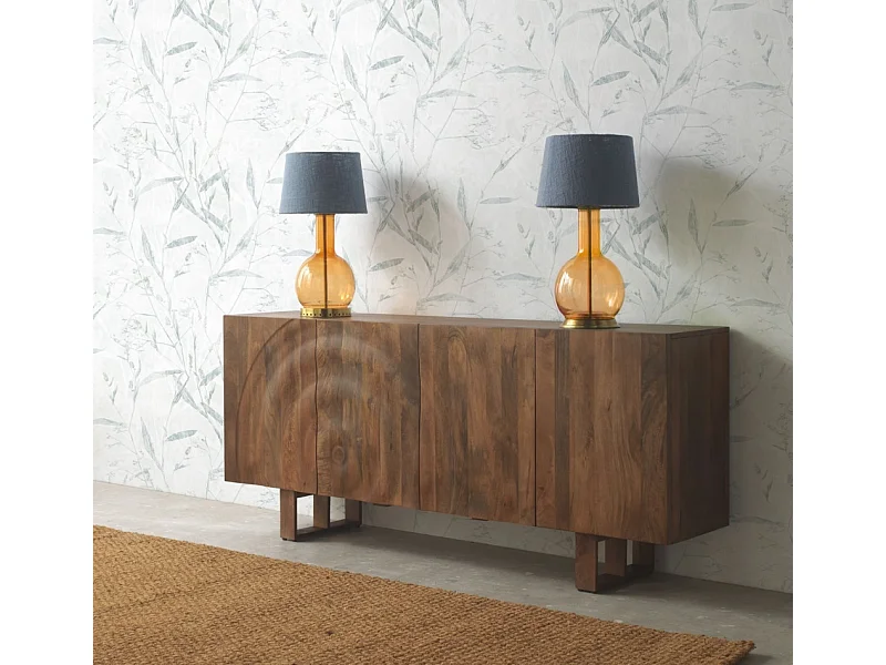 Aparador em madeira maciça de manga com 4 portas e pernas de madeira