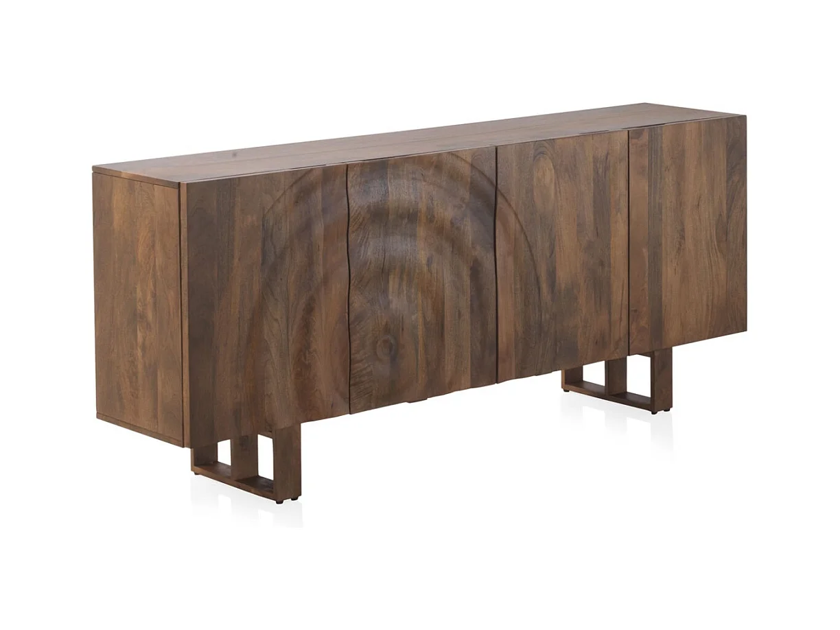 Buffet en bois de manguier massif avec 4 portes et pieds en bois
