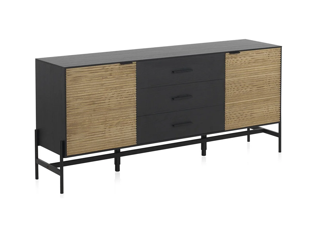Buffet plaqué en frêne noir avec portes naturelles