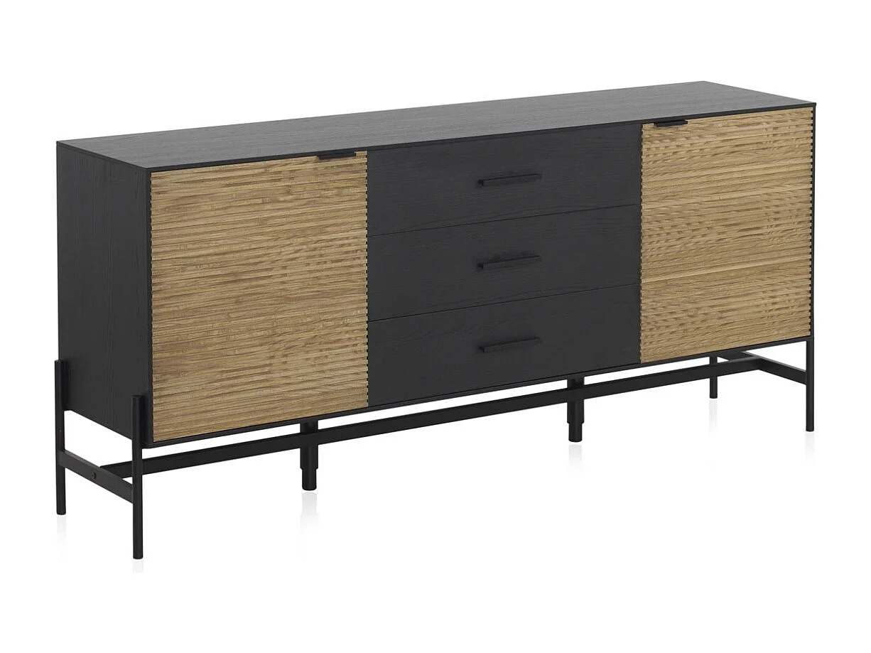 Buffet plaqué en bois de frêne noir avec portes naturelles