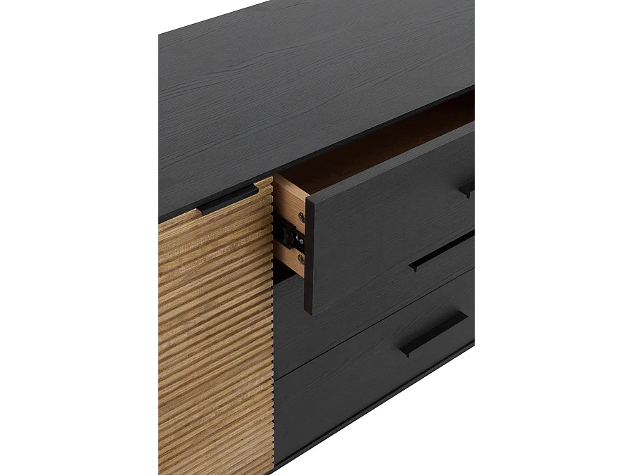 Buffet plaqué en bois de frêne noir avec portes naturelles