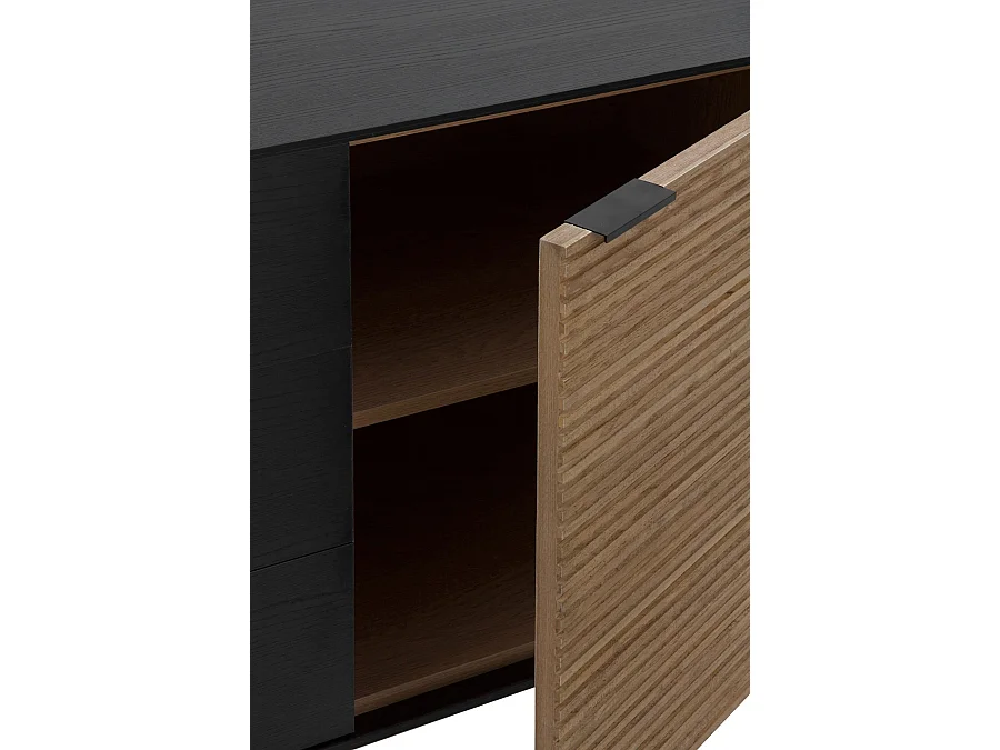 Buffet plaqué en bois de frêne noir avec portes naturelles