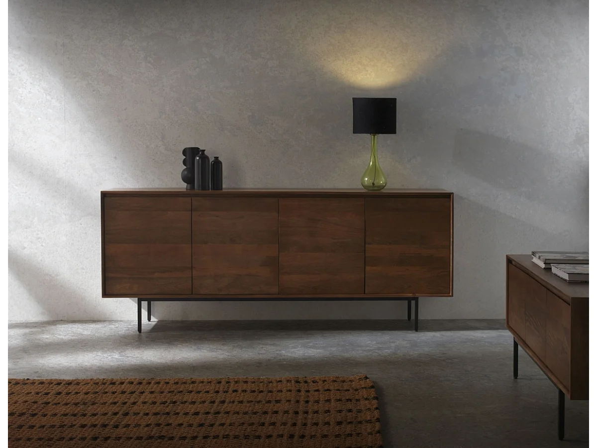 Buffet 4 portes en bois massif de manguier et base métallique
