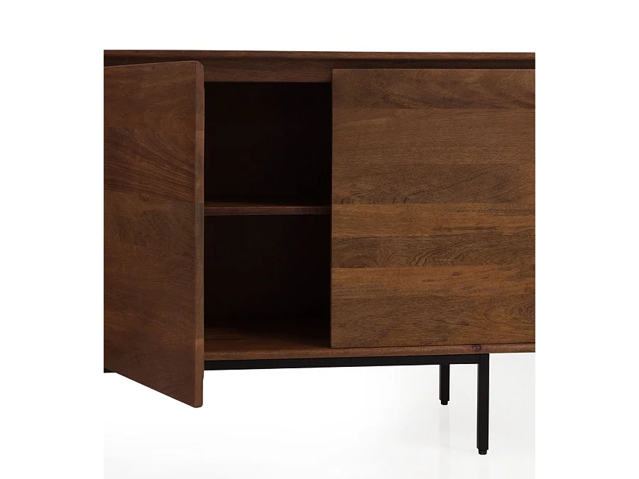Buffet 4 portes en bois massif de manguier et base métallique