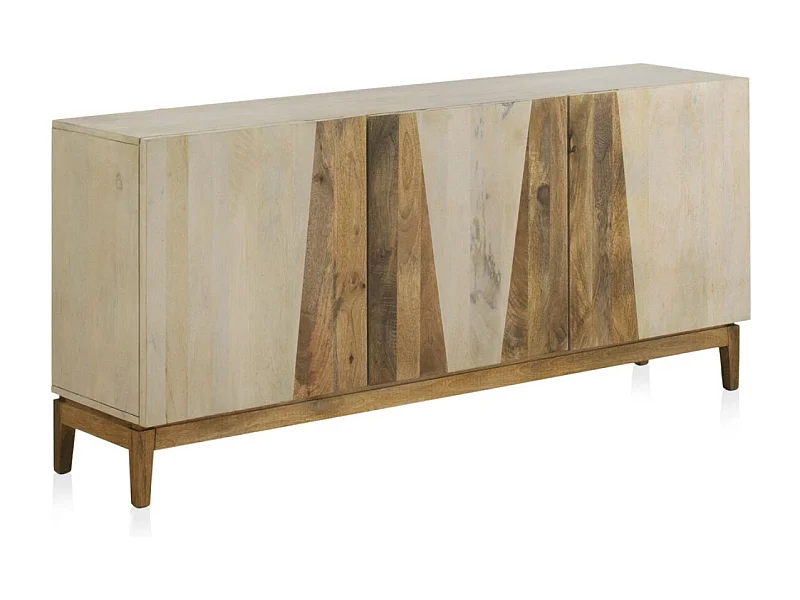 Buffet en bois de manguier patiné blanc avec pieds en bois